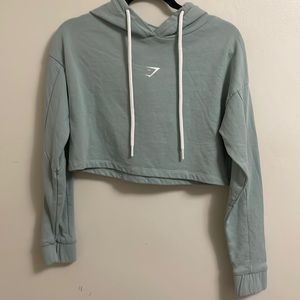 Gymshark Women’s cropped sweatshirt hoodie green with back writing size small